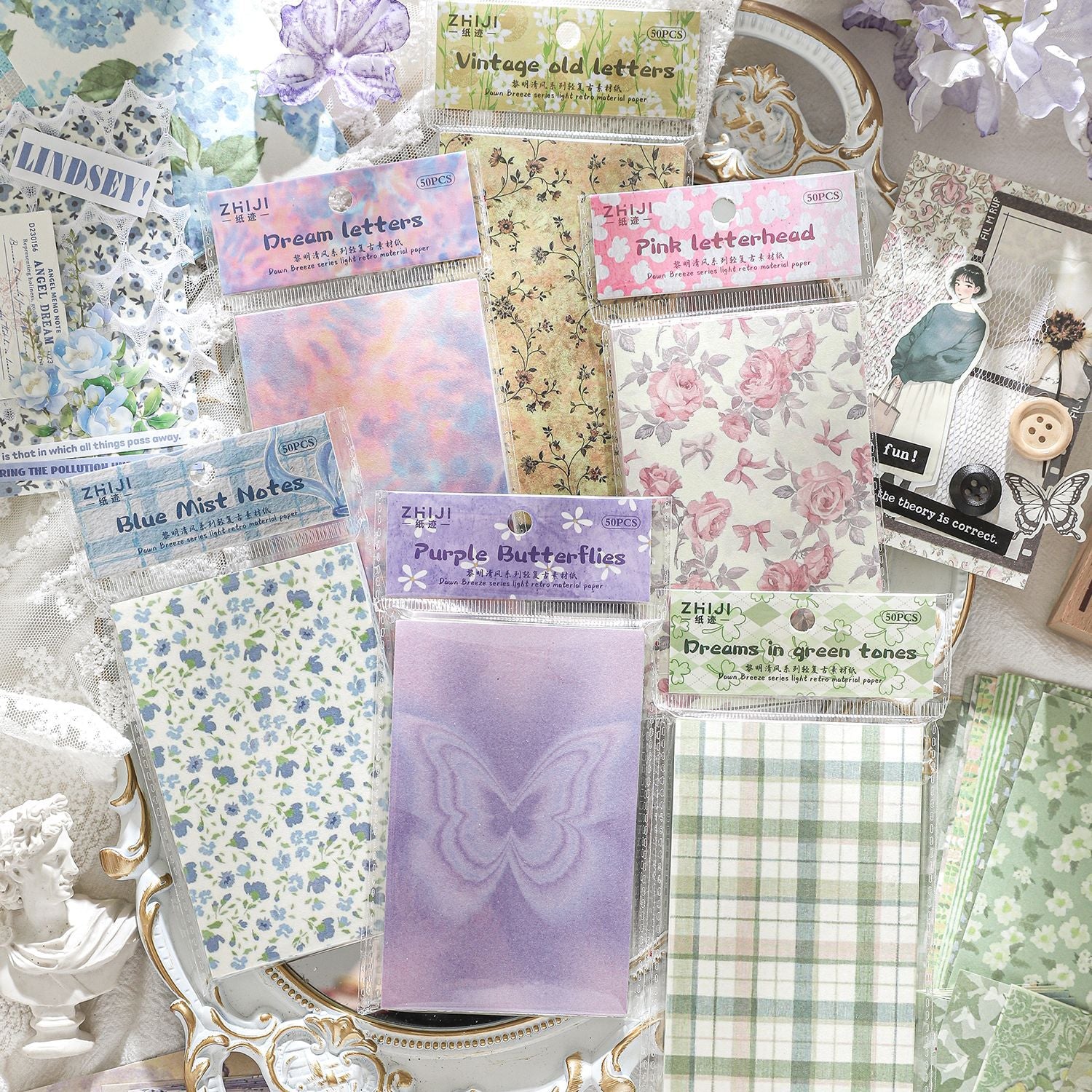50 Pcs Floral Scrapbook Paper LMQF