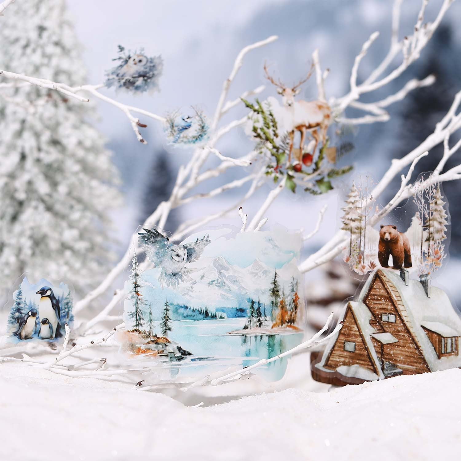 1 Roll Diecut Snow Forest Stickers Tape XGSL