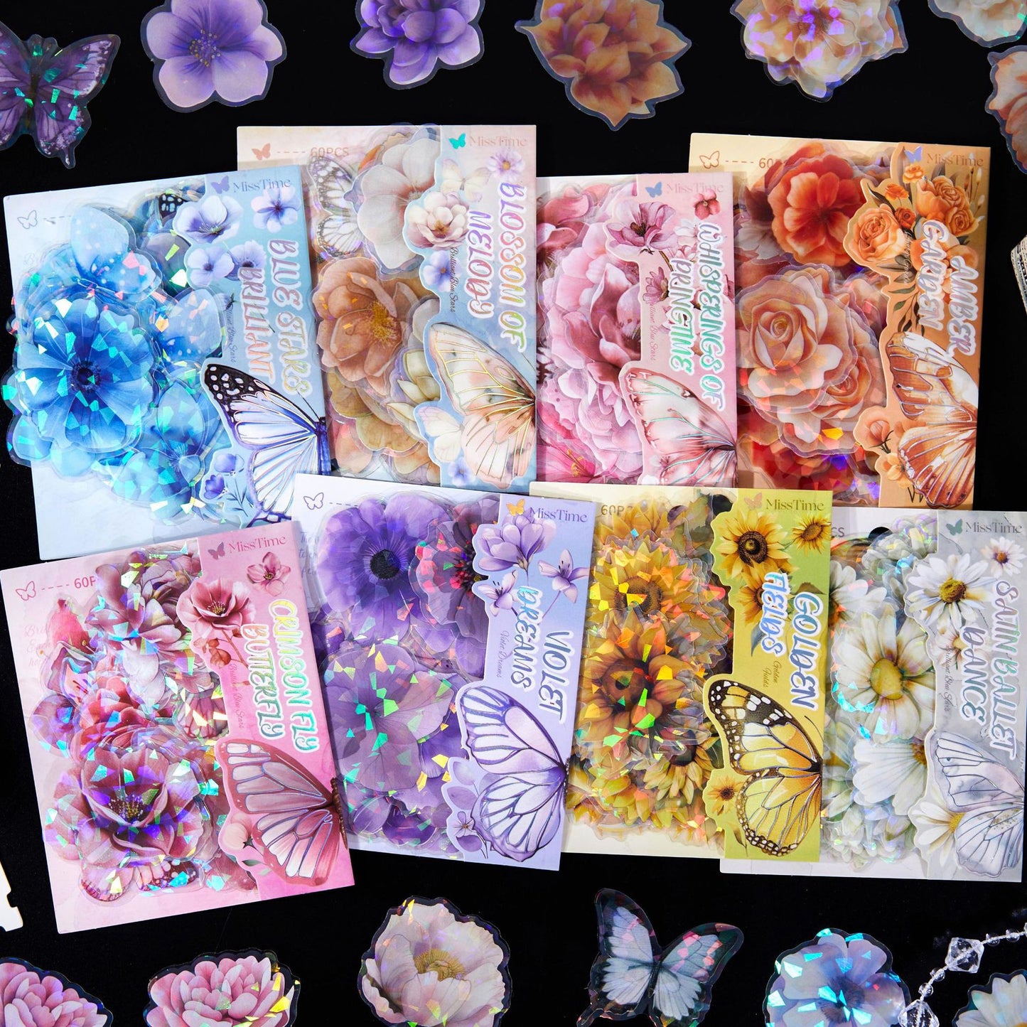 60 Pcs Holographic Flower Stickers LLXC