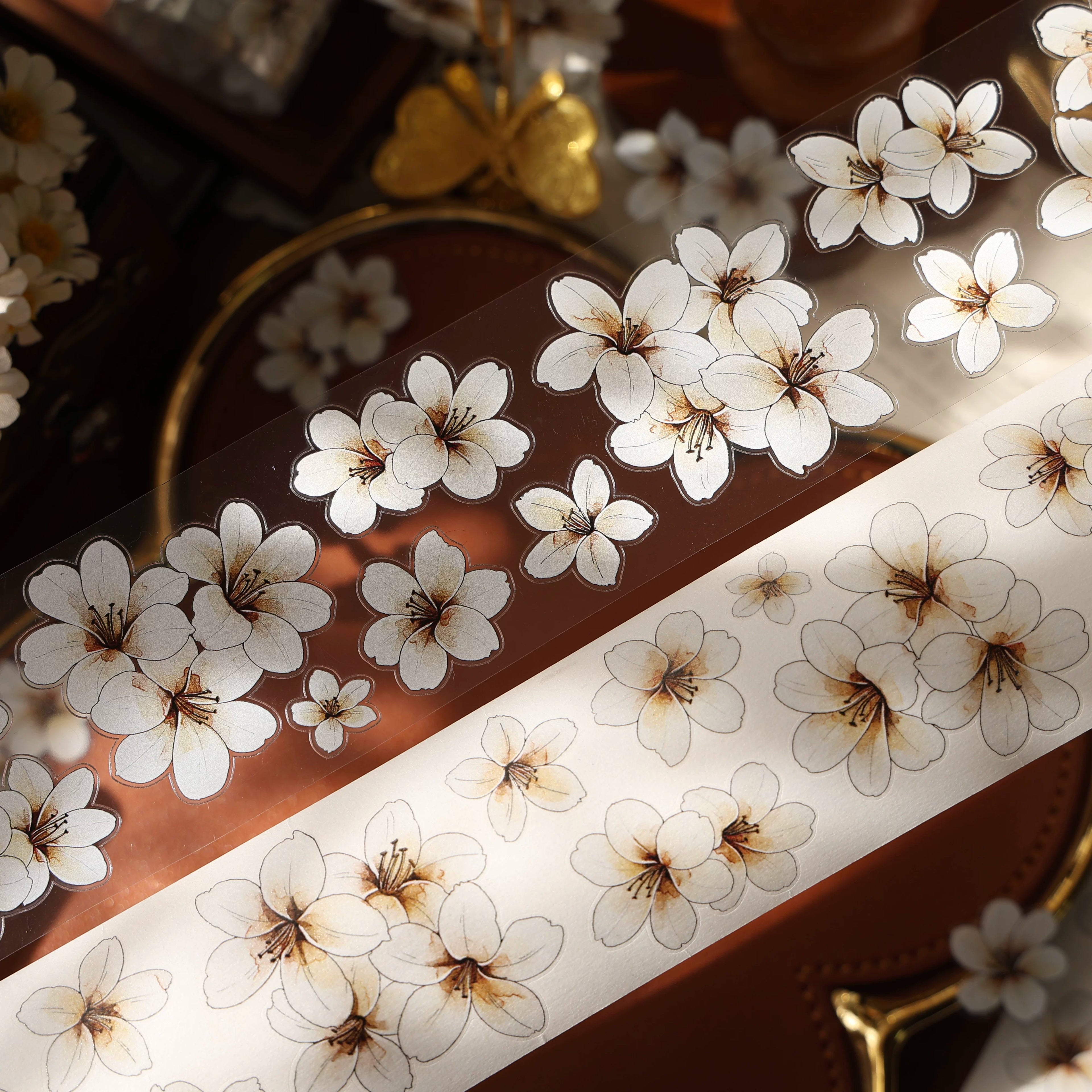 Floral Decorative Tape Rolls- Whisper of White Blooms