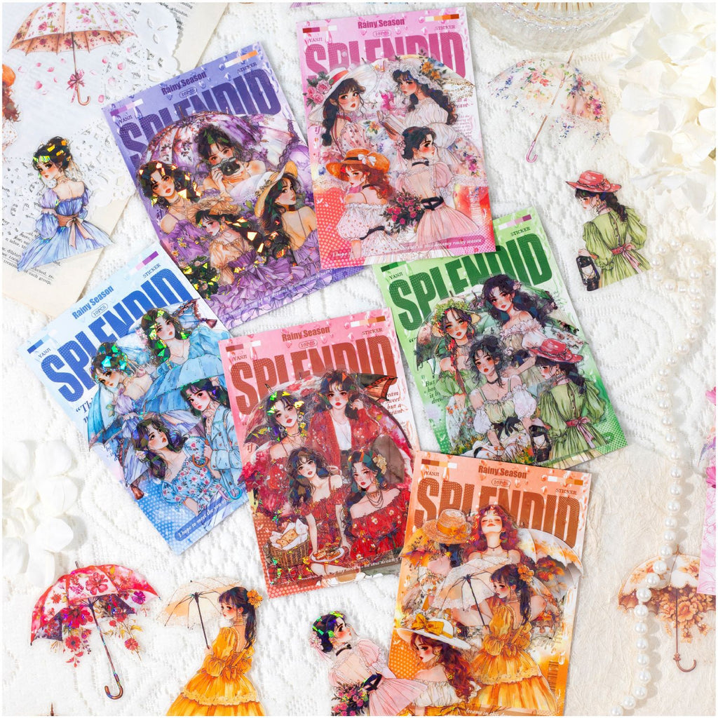 10 Pcs Umbrella Girl PET Stickers QSYJ