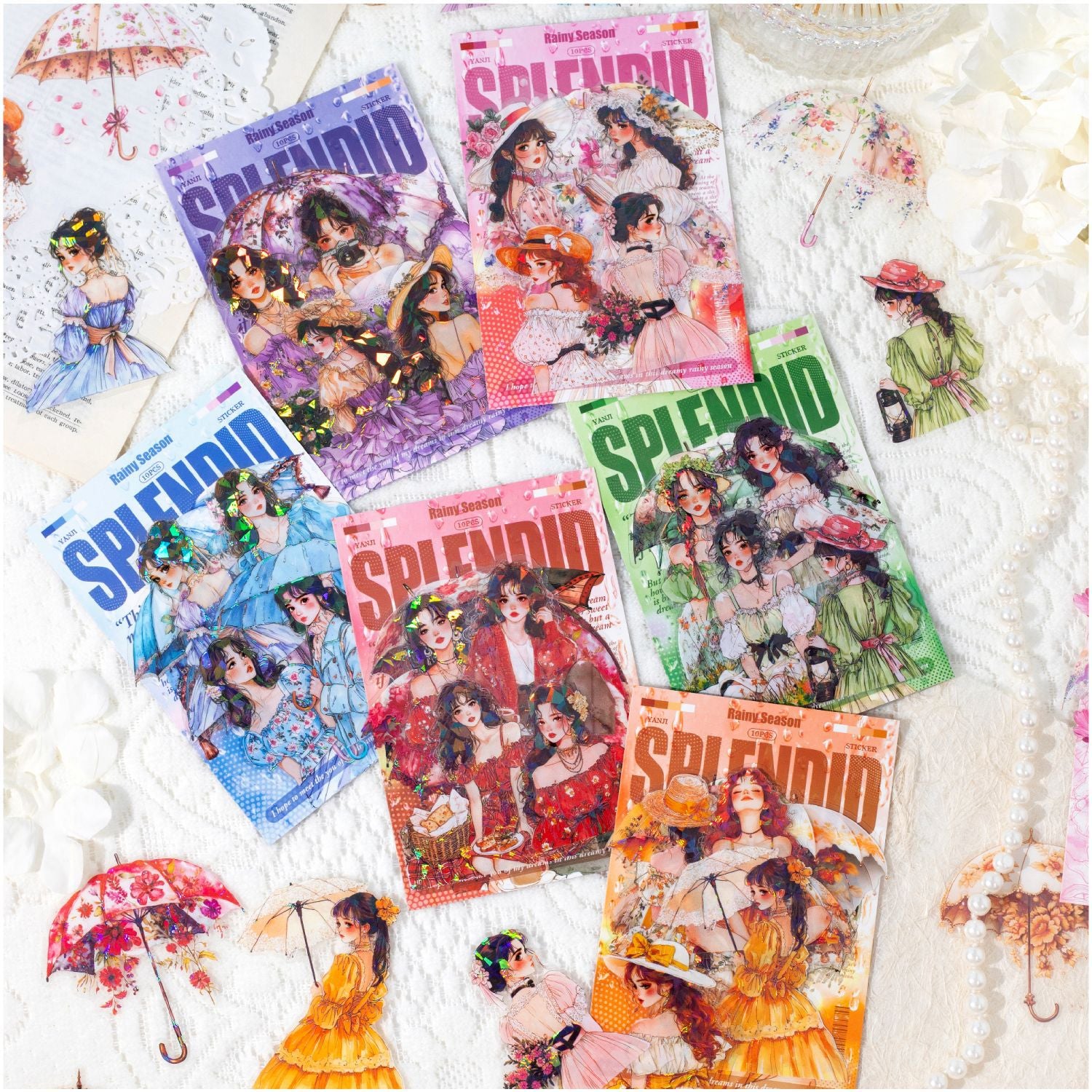 10 Pcs Umbrella Girl PET Stickers QSYJ