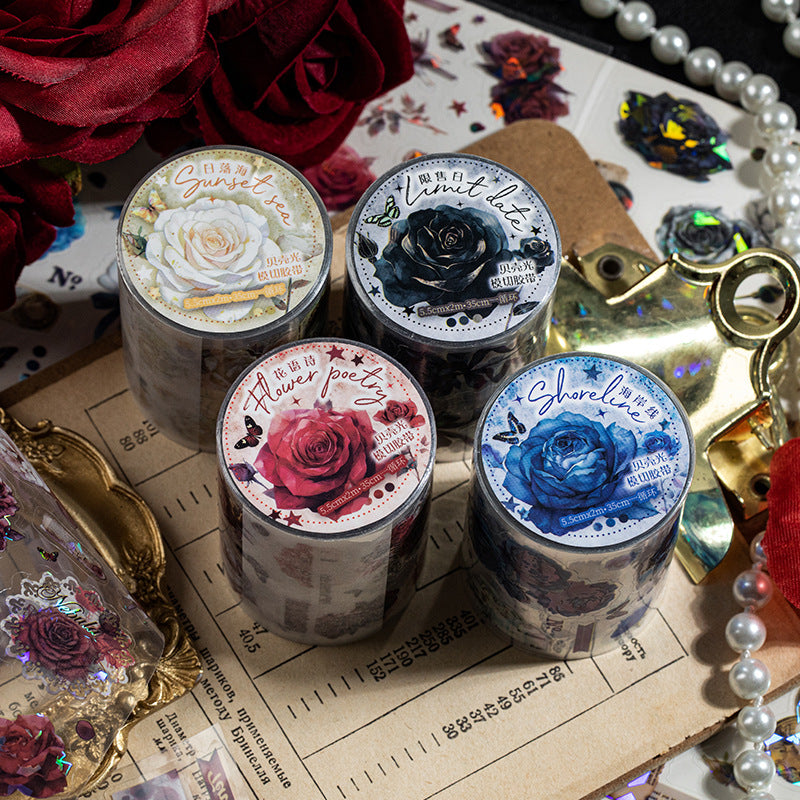 1 Roll Rose Theme Pre-cut PET Stickers Tape MGD