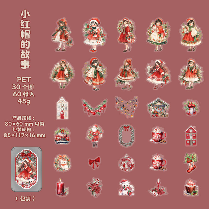 60 Pcs Christmas PET Stickers with Collection Box SDXZ