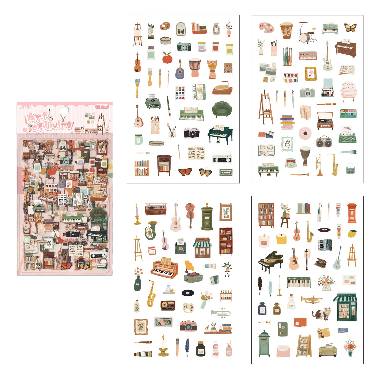 4 Pcs Everyday Journal PET Stickers - Artistic Life