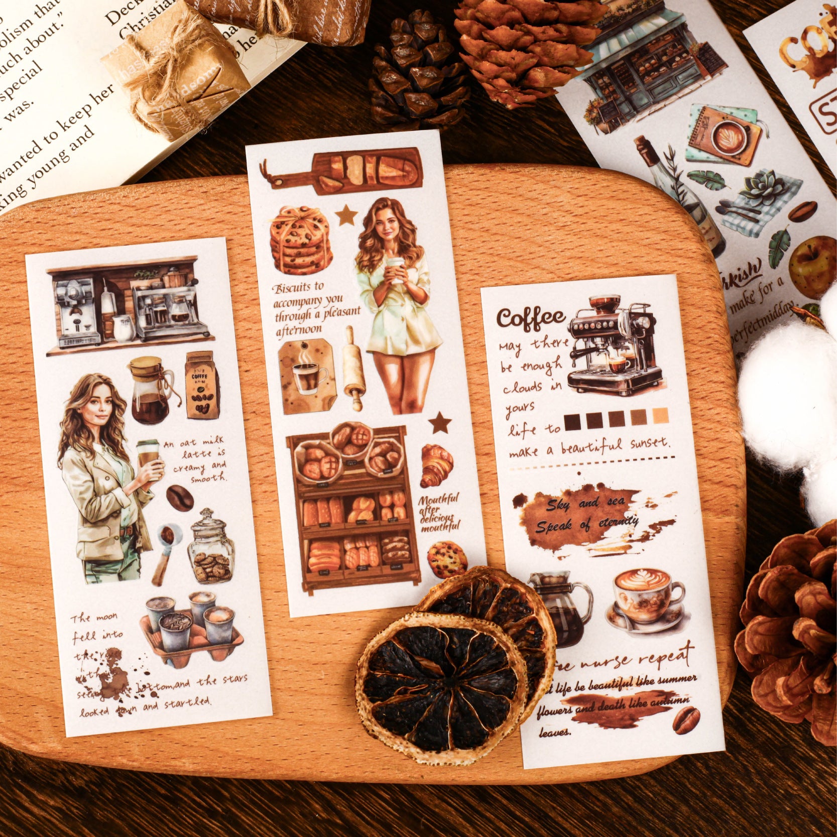 3 Sheets Coffee Theme Transfer Stickers KFSJ