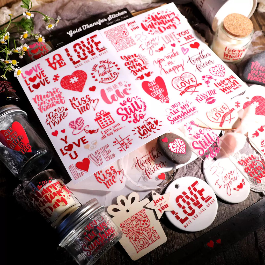 2 Sheets Waterproof Rub on Stickers - Valentine's Day TZ09
