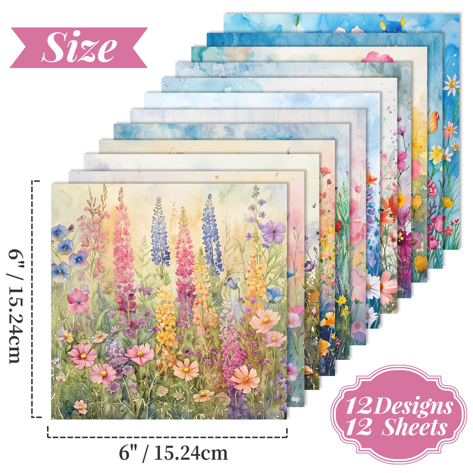 6 inch Watercolor Wildflower Scrapbook Paper Pad PA948