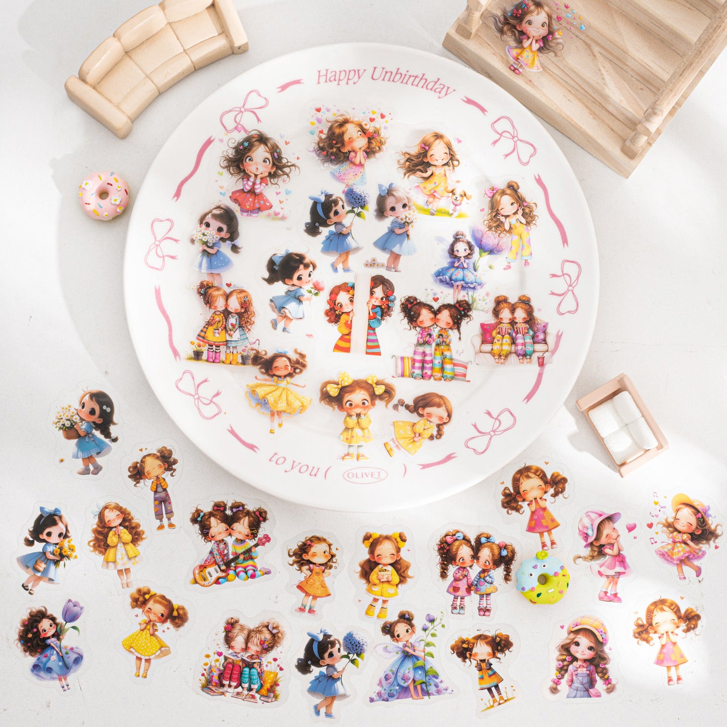 50 Pcs Cute Little Girl PET Stickers XYYXL