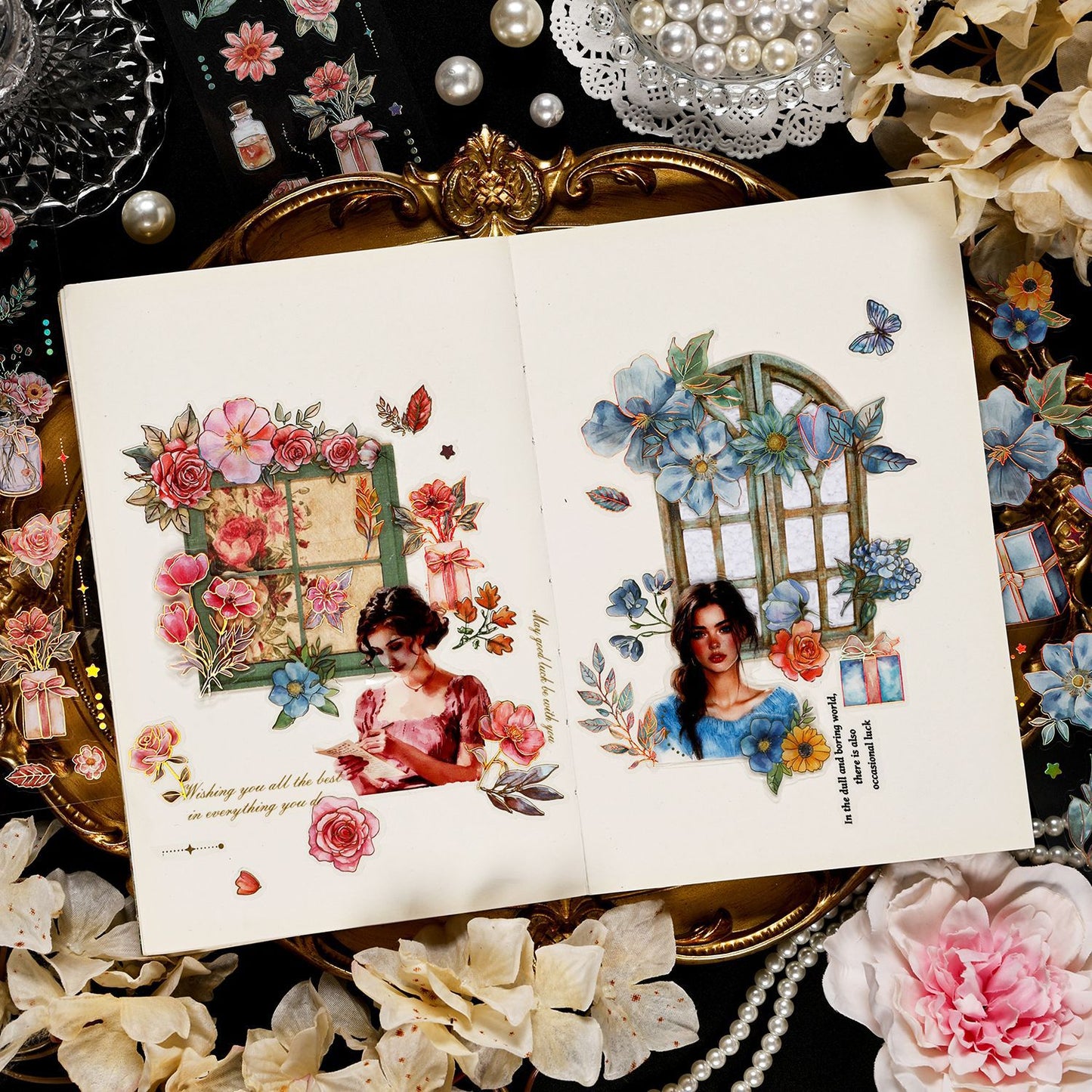 3 Sheets Gold Foil Vintage Flower Stickers WYJX