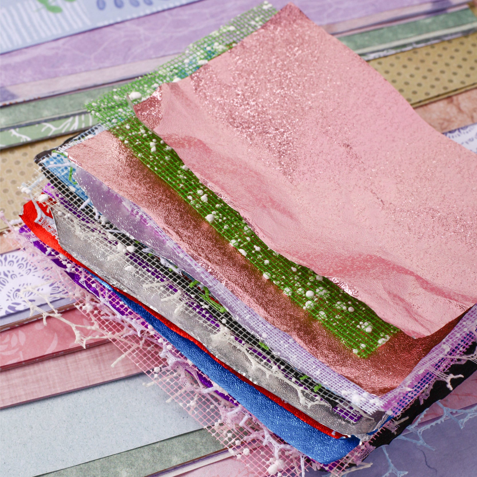 18 Sheets Textured Journal Paper and Mesh Fabric WFXL
