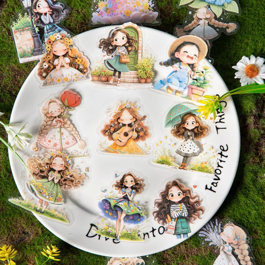 10 Pcs Cartoon Girl PET Stickers HCZGS
