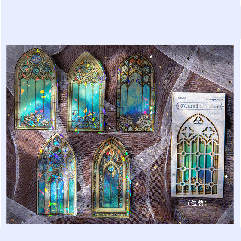 Gold Foil Gothic Windows PET Stickers LLHC