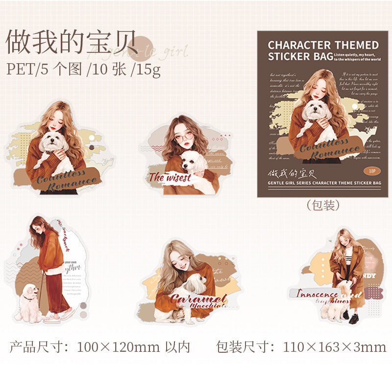 10 Pcs Fashion Girl PET Stickers WRDNS