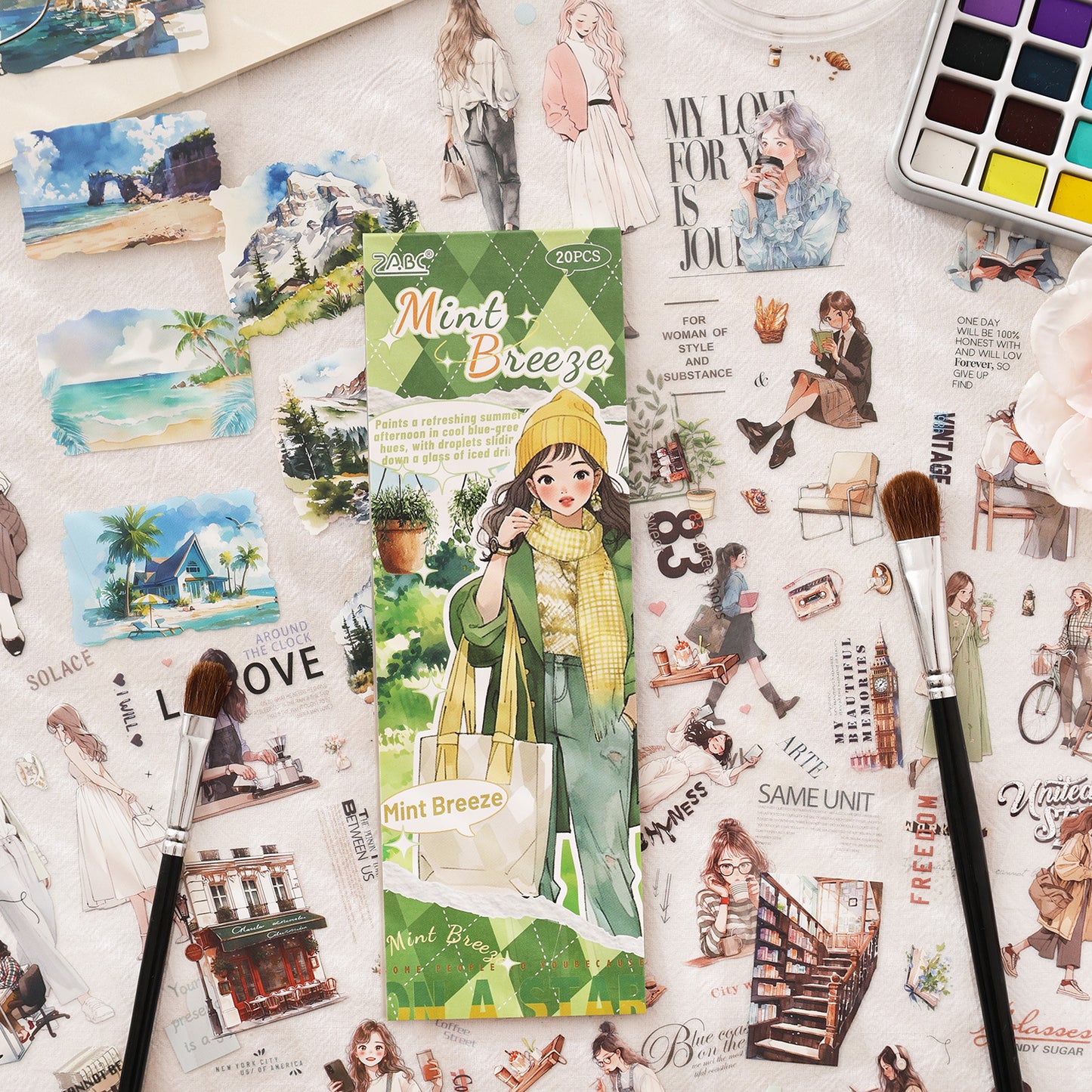 20 Pcs Lifestyle Girl PET Stickers Book QYWY