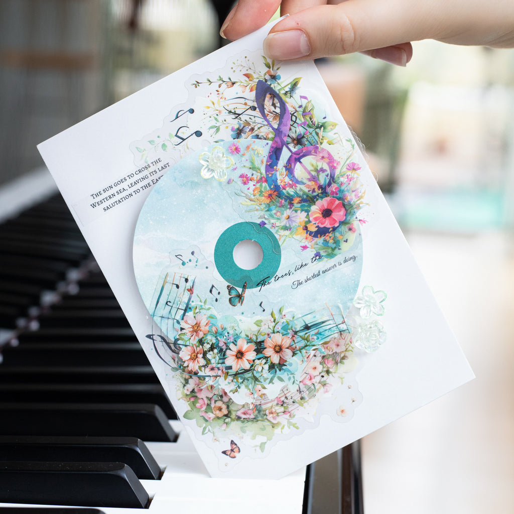 15 Pcs Disc Paper and Flower PET Stickers Kit CTGY