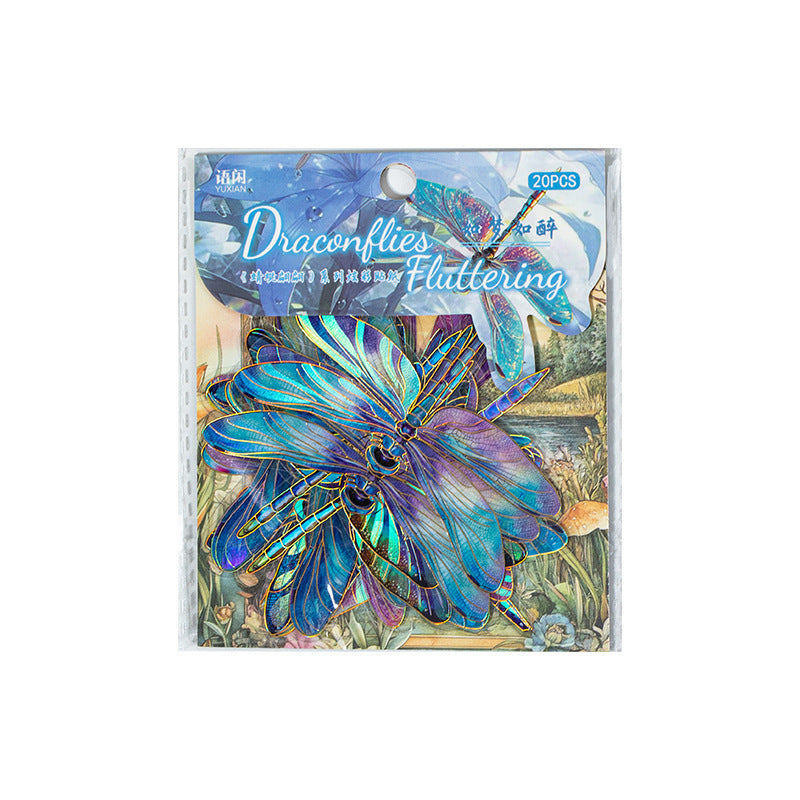 20 Pcs Holographic Dragonfly PET Stickers QTPP
