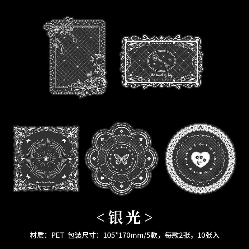 10 Pcs Lace PET Stickers LSXK