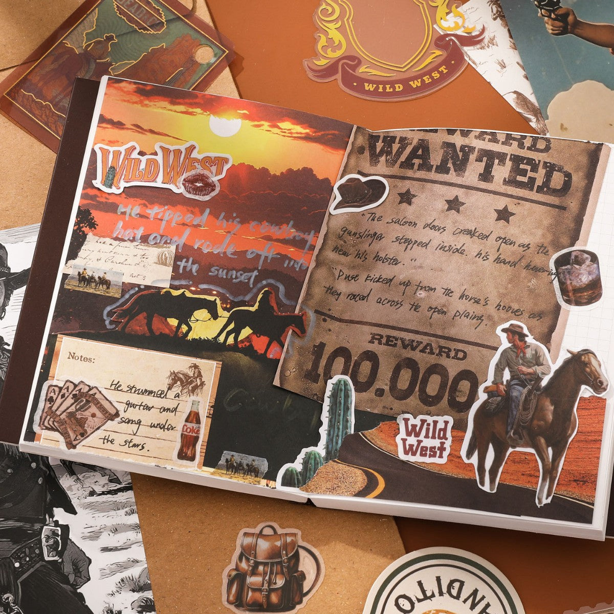 157 Pcs Western Cowboy Themed Junk Journal Gift Set XBNZ