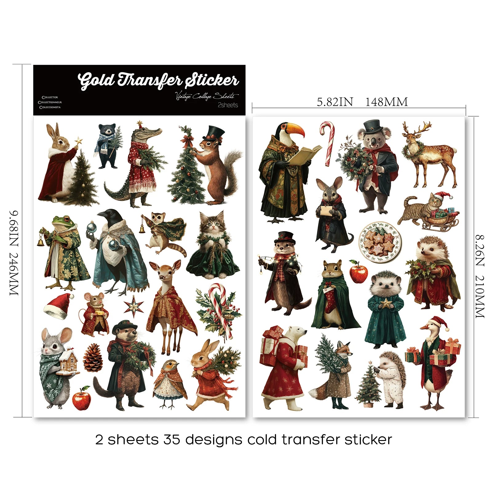 2 Sheets Waterproof Rub on Stickers - Christmas Animal