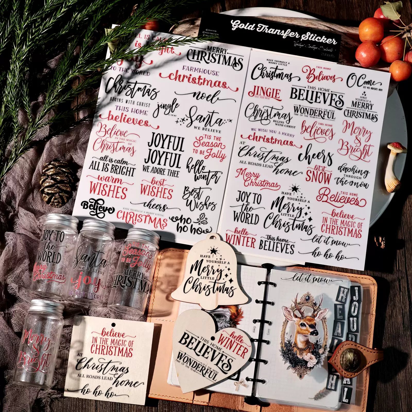 2 Sheets Waterproof Rub on Stickers - Christmas Words TZ08