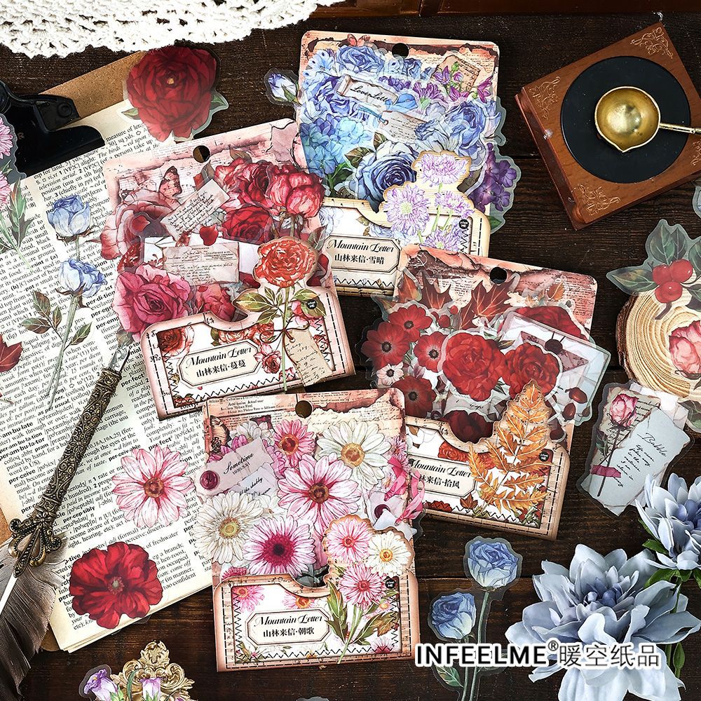 20 Pcs Flower Theme PET Stickers SLLX