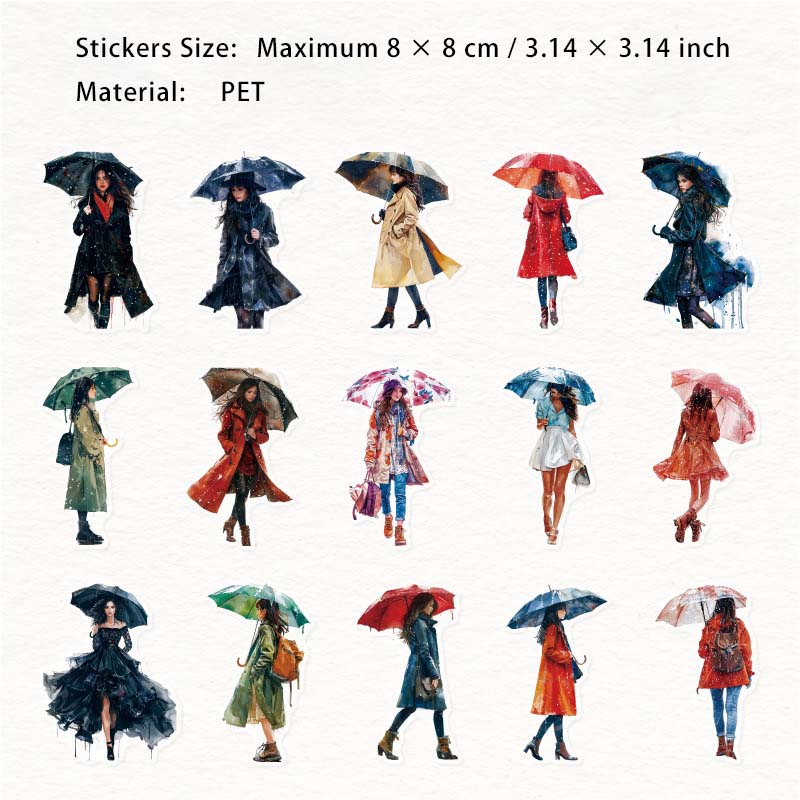 30 Pcs Rainy Umbrella Firl PET Stickers YYMM