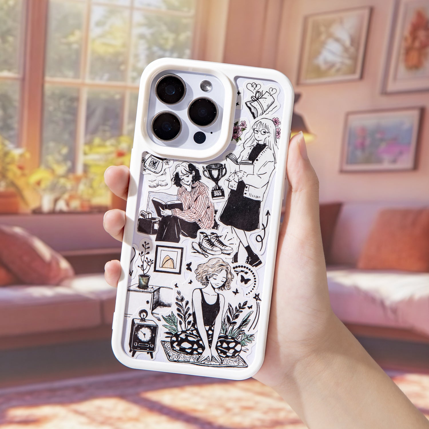 1 Roll Black White Girl Daily Washi Stickers Tape XRCX