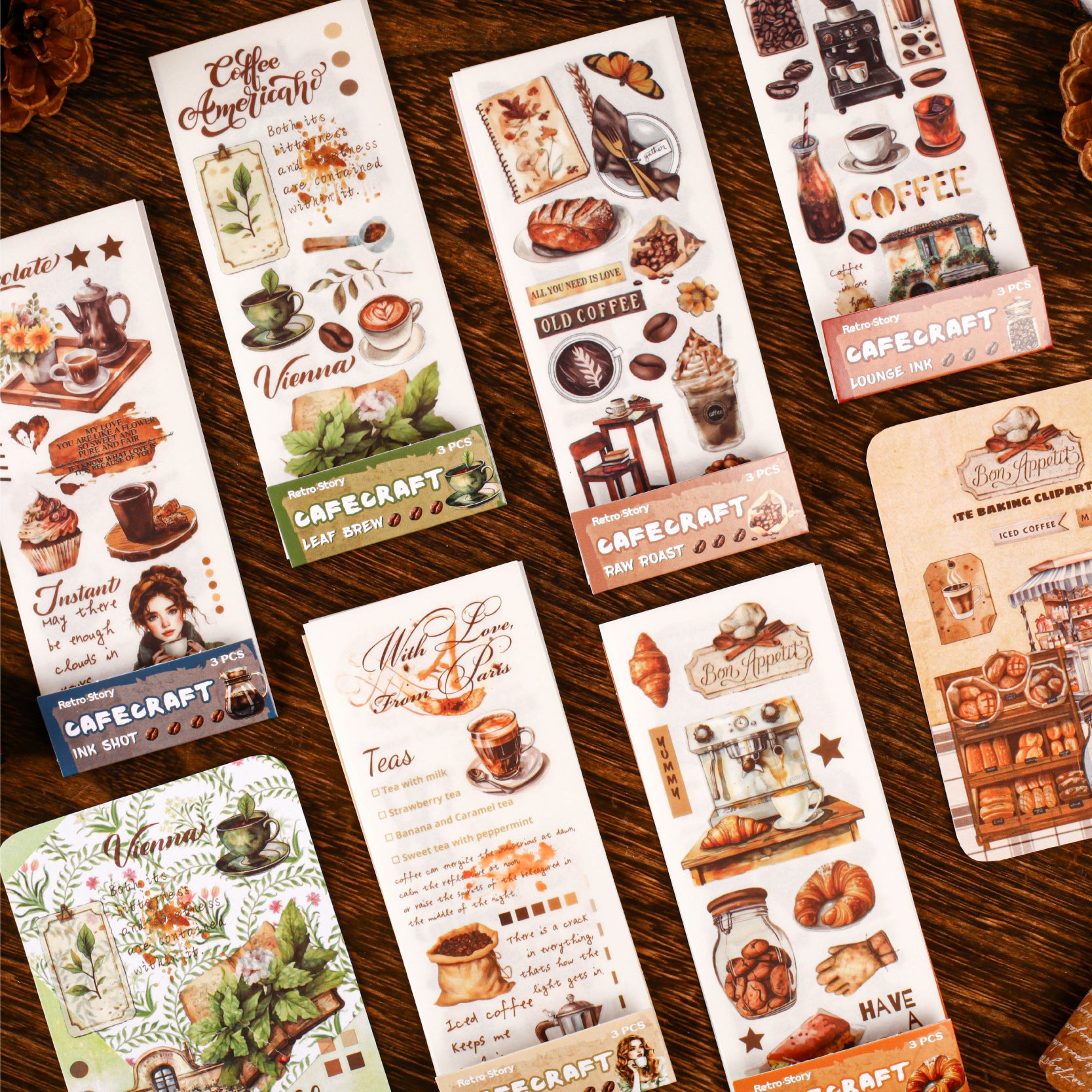 3 Sheets Coffee Theme Transfer Stickers KFSJ