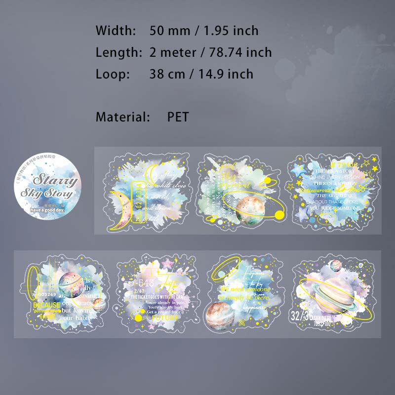 1 Roll Watercolor Planet PET Stickers Tape XKWY