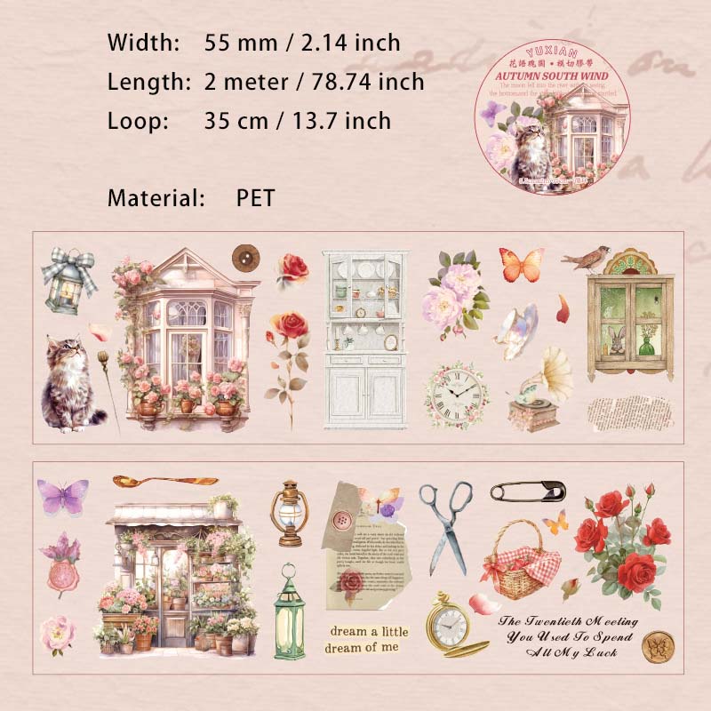 1 Roll Vintage Lifestyle PET Stickers Tape QRNF