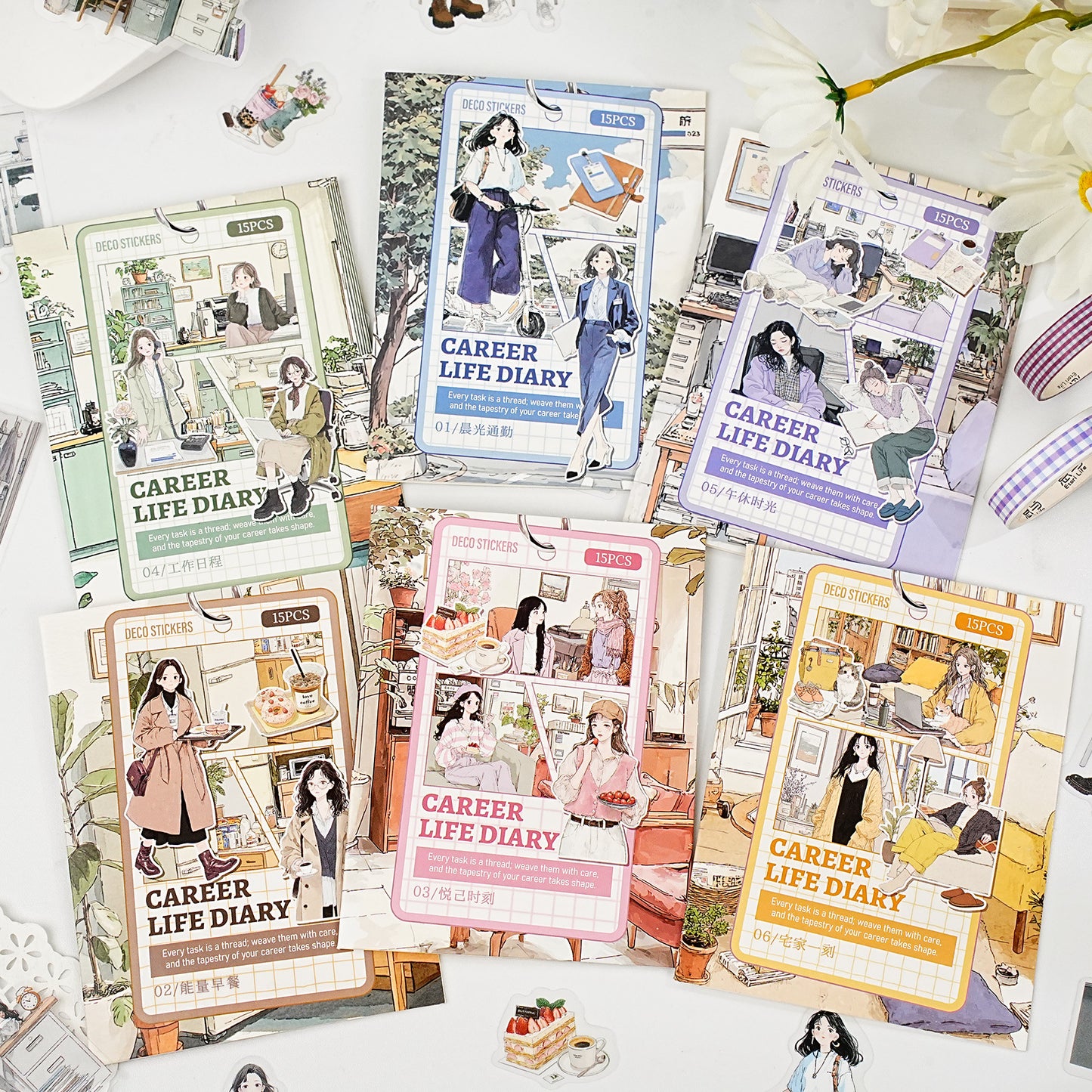 15 Pcs Daily Girl PET Stickers ZCXX