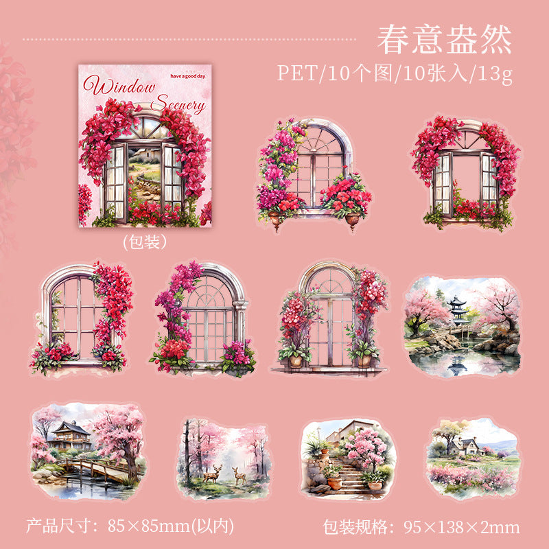10 Pcs Windows Garden PET Stickers SJCJ