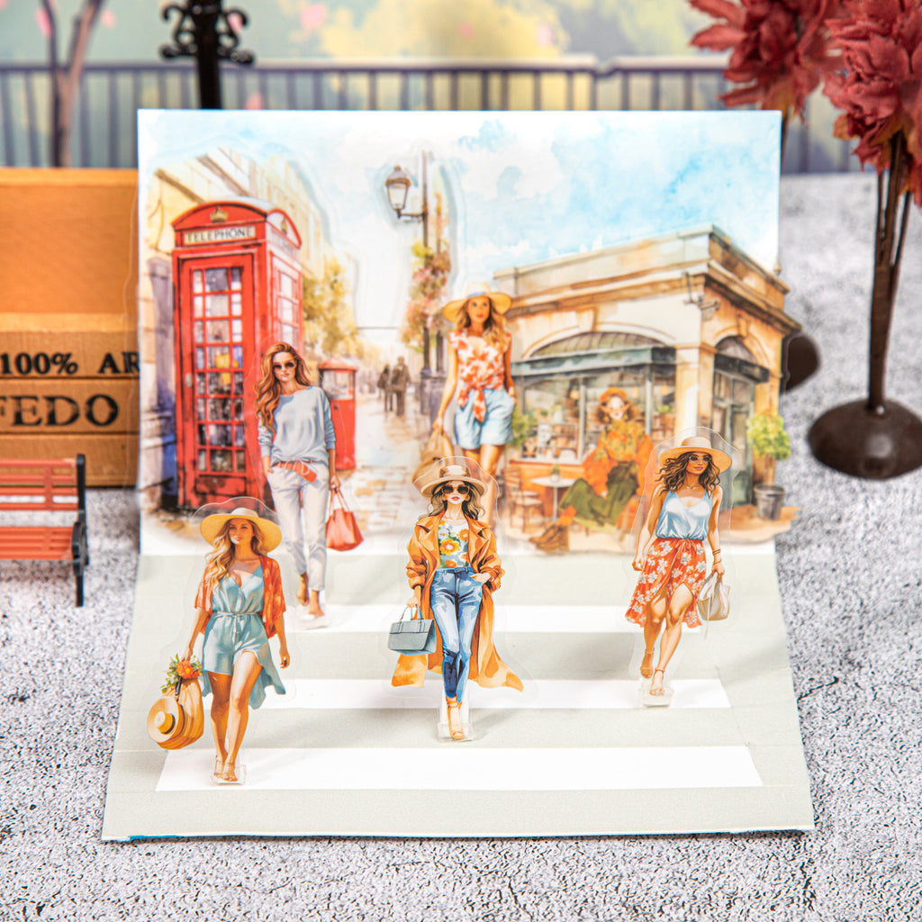 20 Pcs Flroal Telephone Booth Girl PET Stickers DHTGS