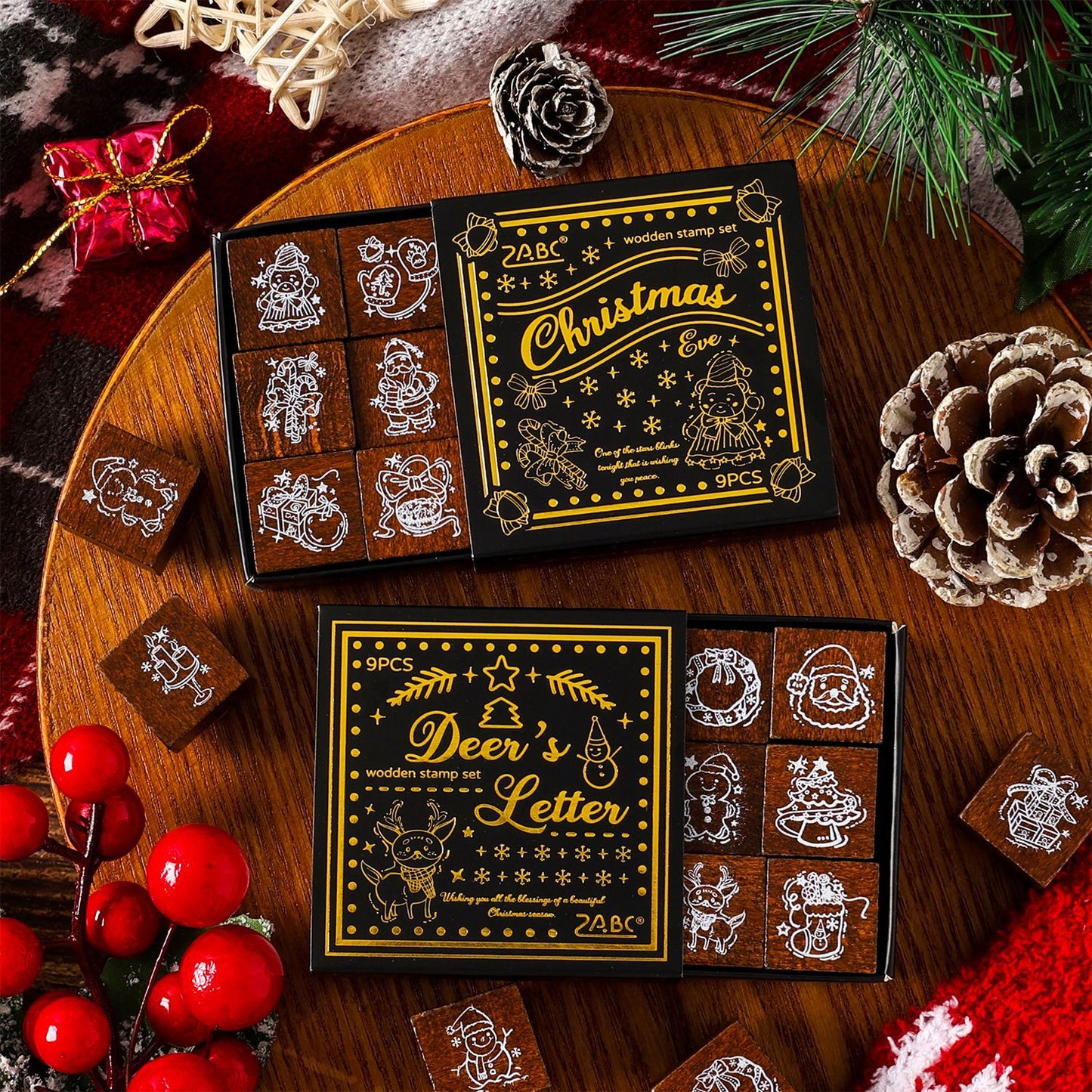 9 Pcs Christmas Wooden Stamp Kit SDYXL