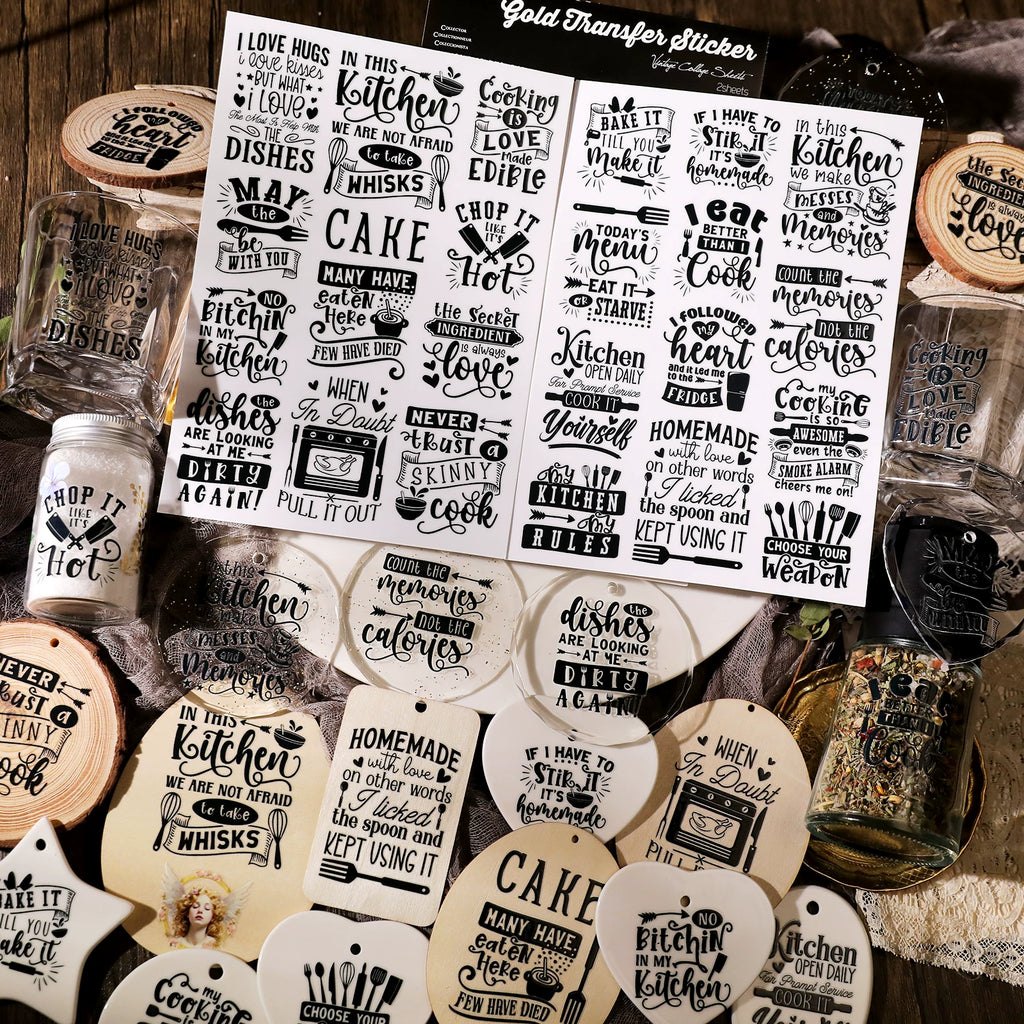 2 Sheets Waterproof Rub on Stickers - Kitchen Words