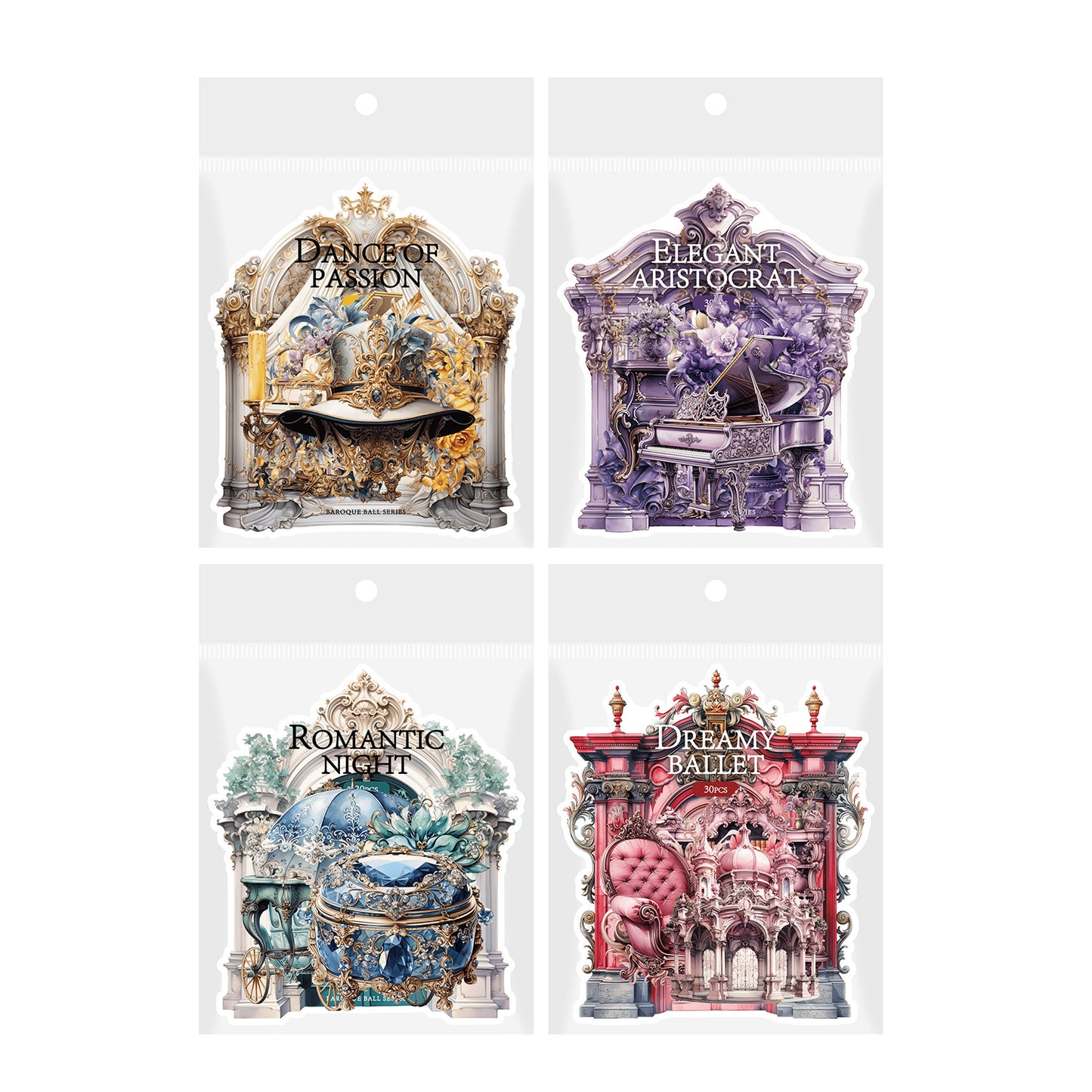 30 Pcs Baroque Themed PET Stickers BLKWH