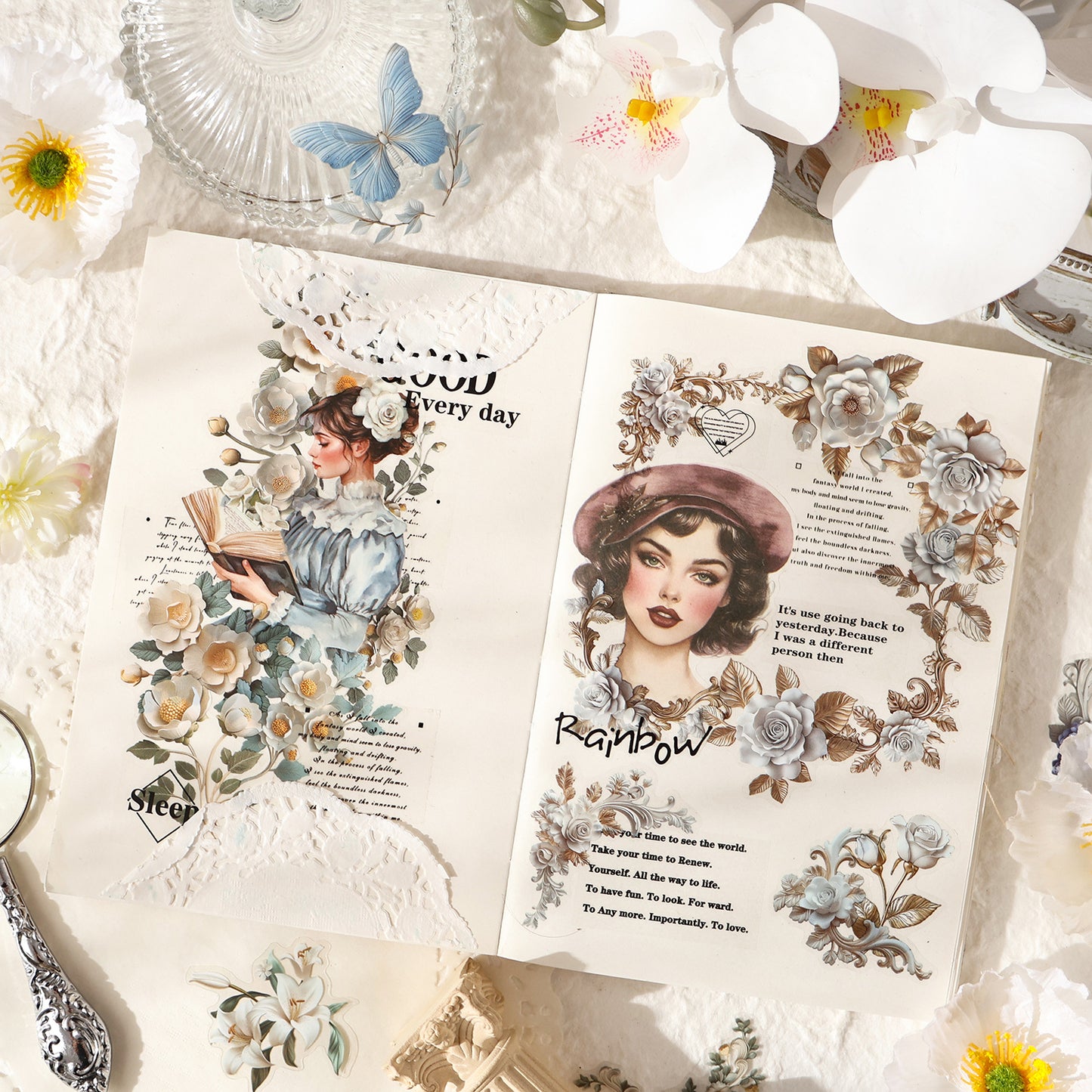 20 Pcs Vintage Flowers PET Stickers TYLB