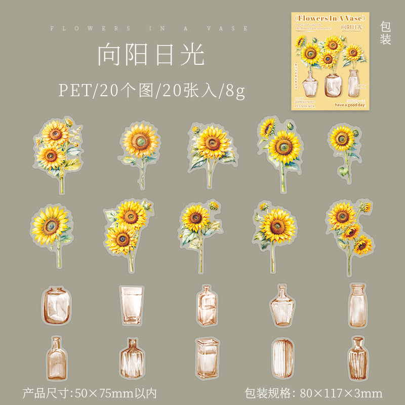 20 Pcs Vase and Flower PET Stickers PLXH