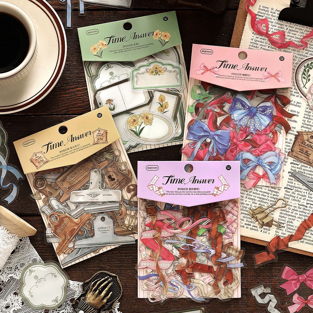 40 Pcs Clip Bow Knot Lace PET Stickers SJYD