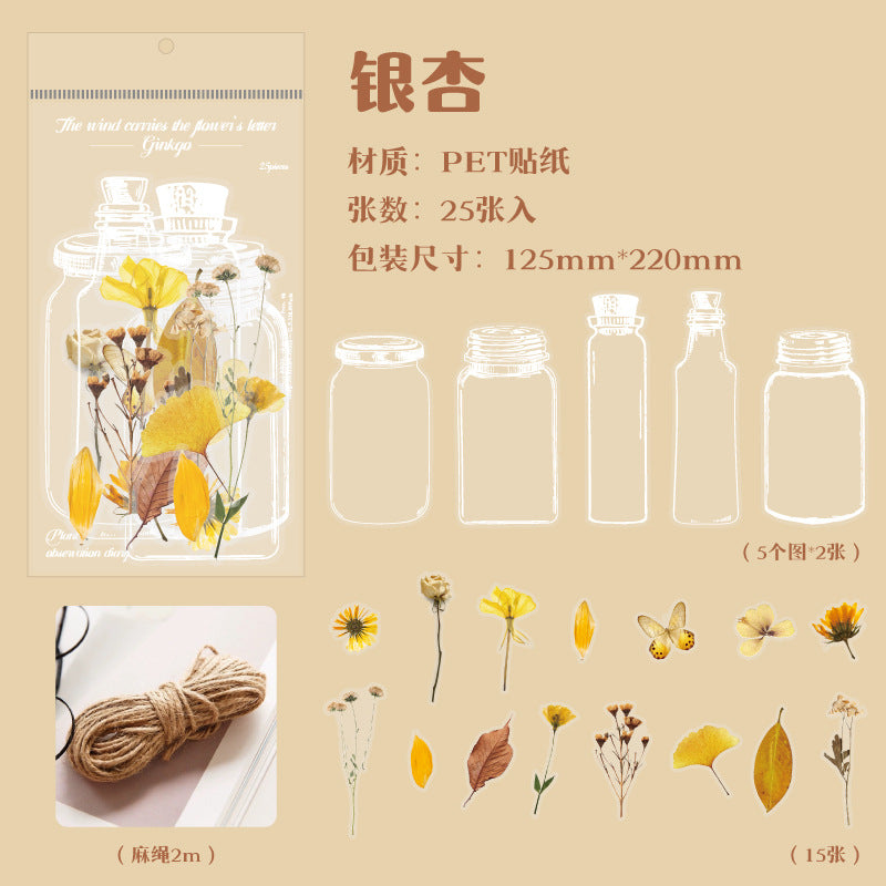 25 Pcs Bottle and Flowers PET Stickers FCHX