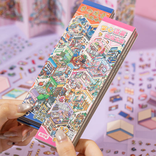12 Sheets 3D Scene Diy Stickers Book ZXXL