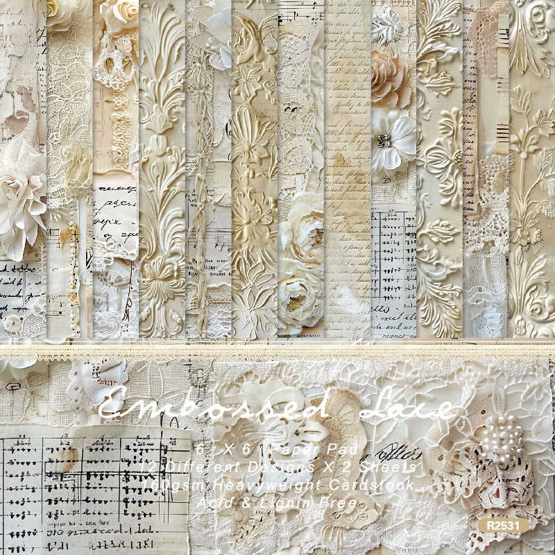 6 inch Embossed Lace Scrapbook Paper Pad SKP531
