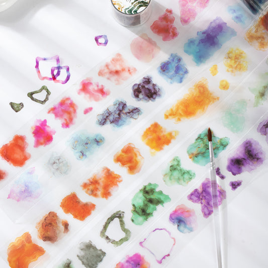 1 Roll Watercolor Spalash PET Stickers Tape SSHX