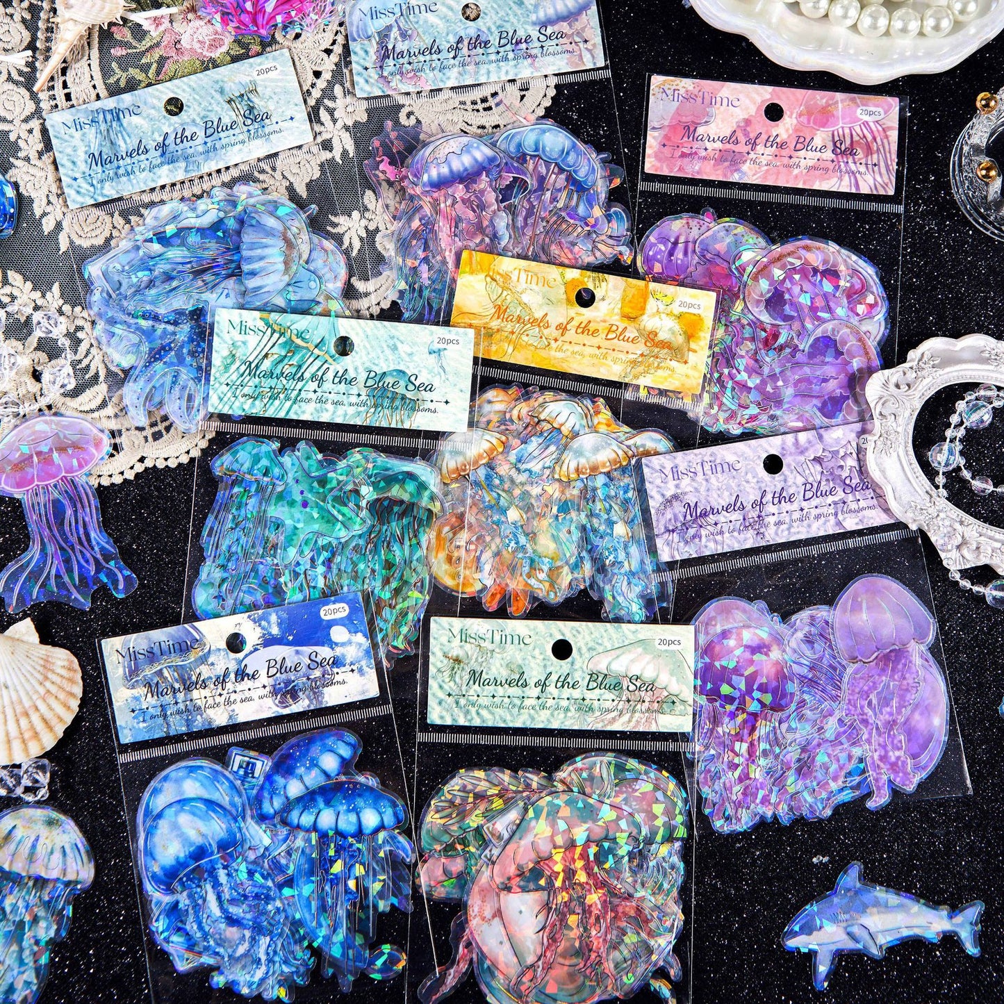 20 Pcs Glitter Jellyfish PET Stickers RHBK