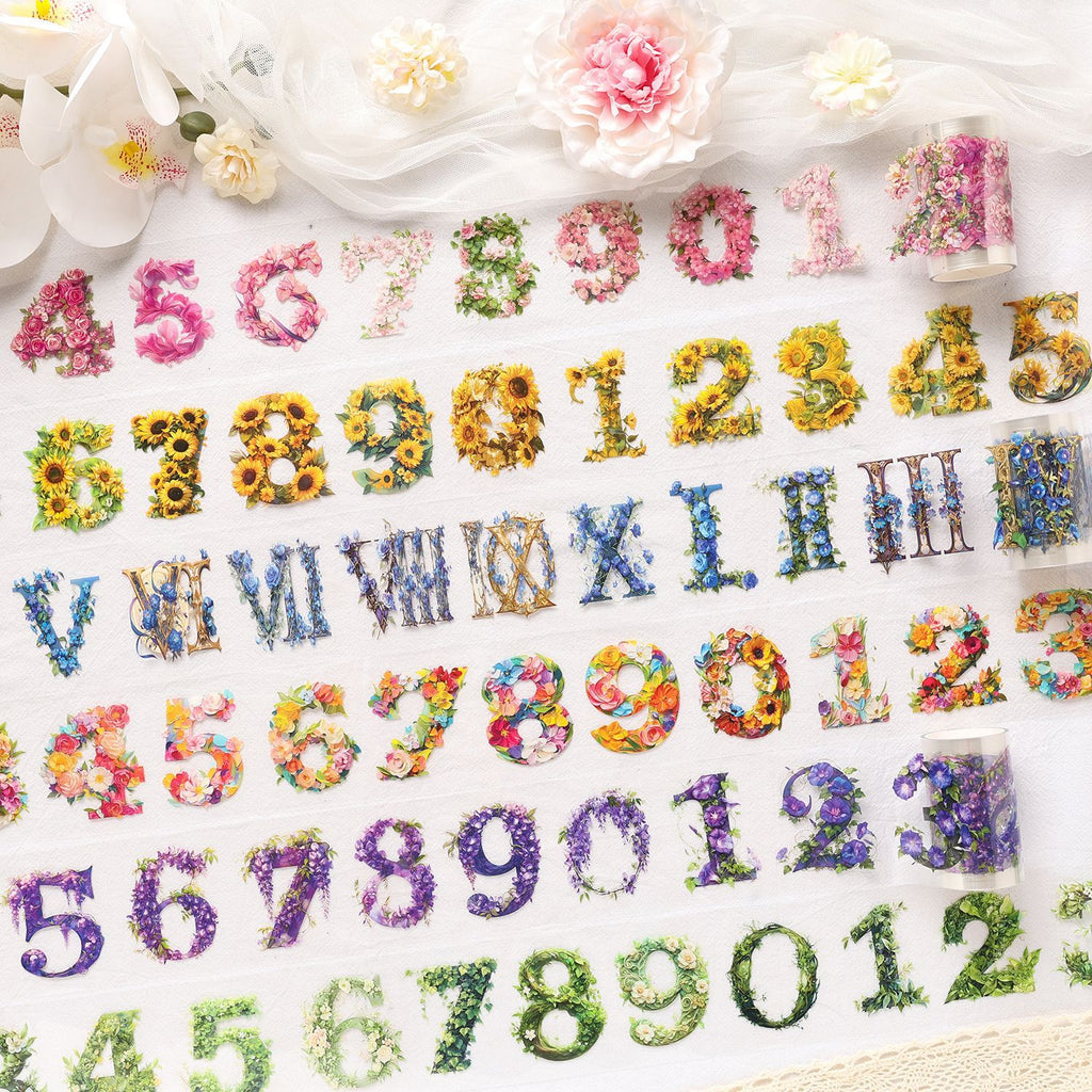 1 Roll Floral Letter Number PET Stickers Tape SZMM