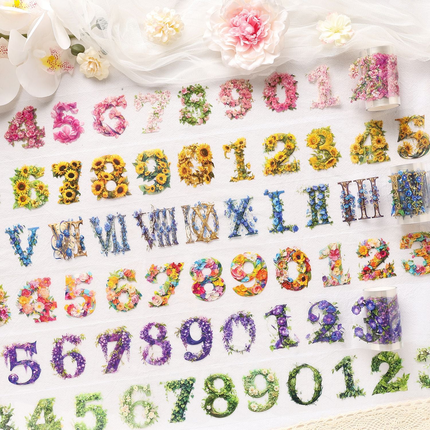 1 Roll Floral Letter Number PET Stickers Tape SZMM