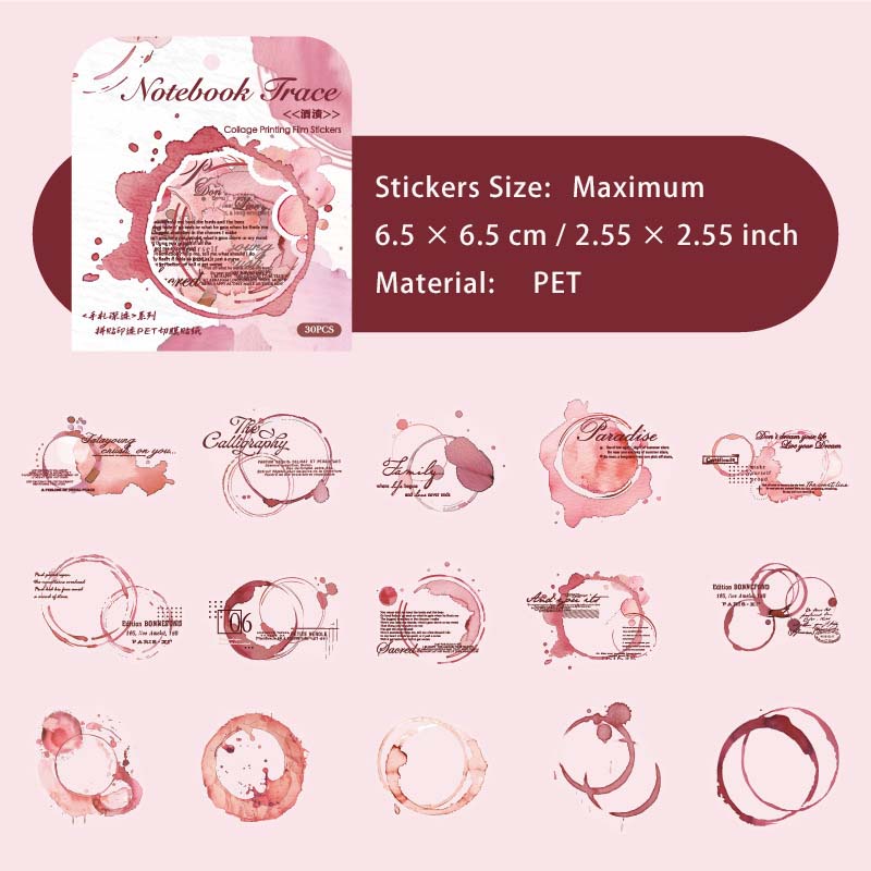 30 Pcs Beverage Stains PET Stickers SZSJ