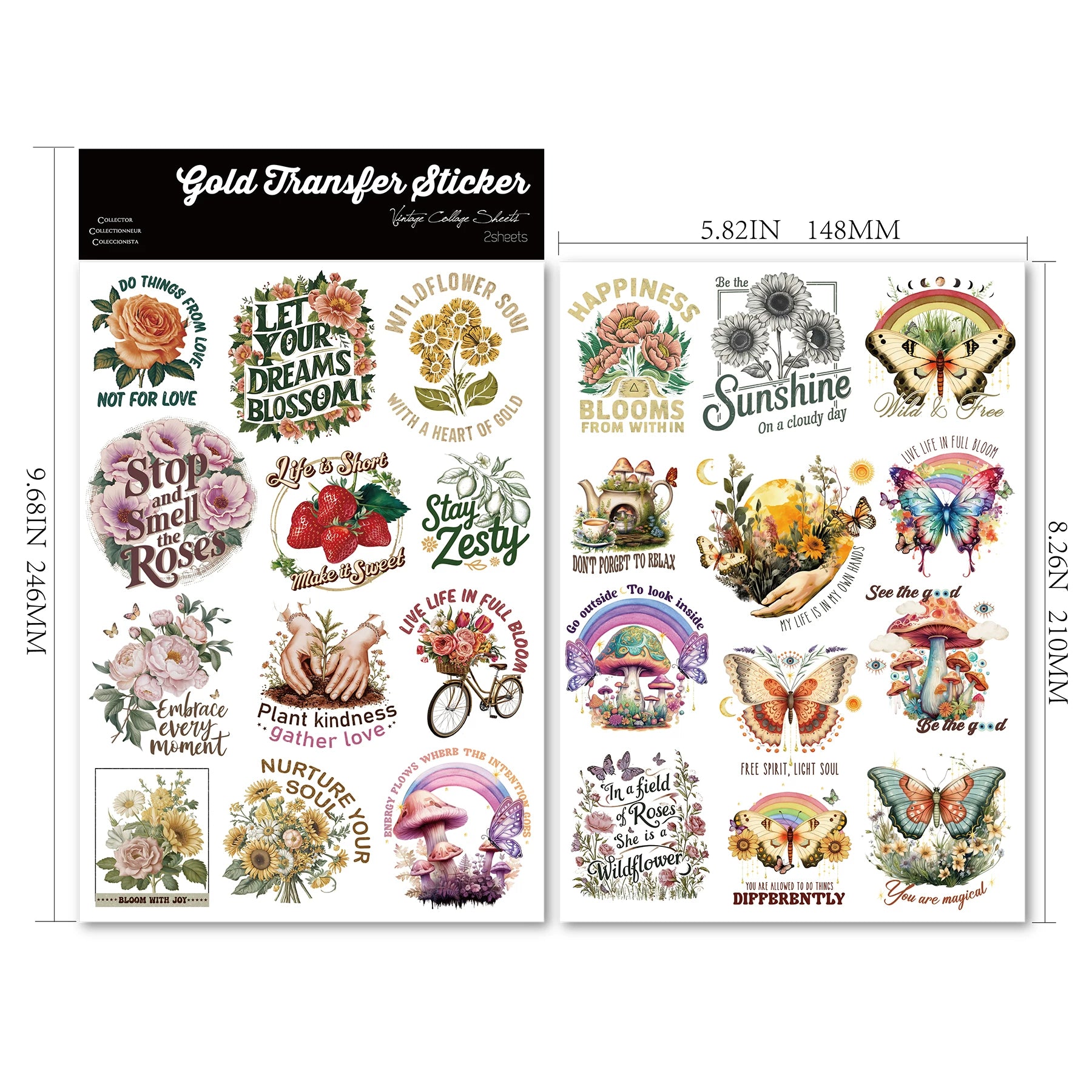 2 Sheets Waterproof Rub on Stickers - Inspirational Quotes