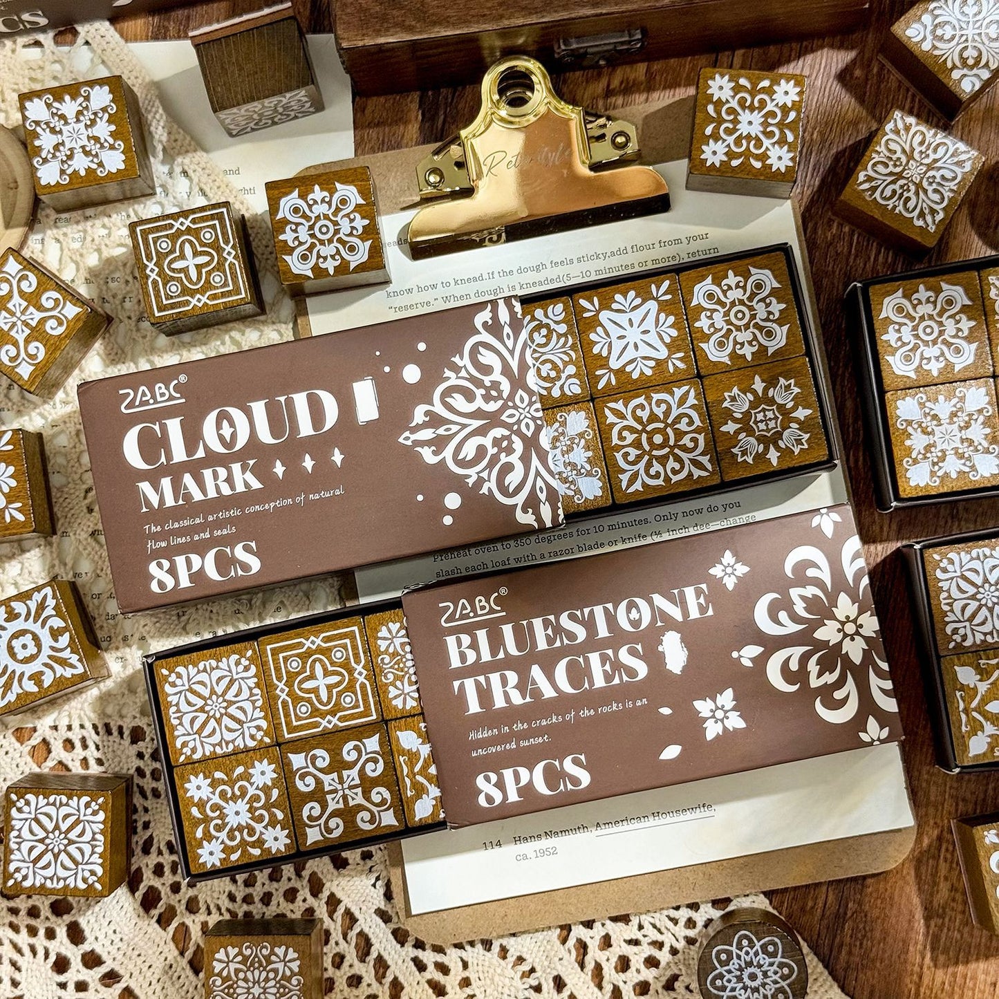 8 Pcs Vintage Geometric Wooden Stamp Kit KWCZ